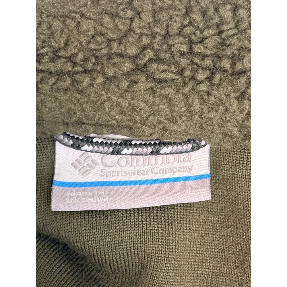 Columbia Mens Olive Green Sherpa Fleece Full Zip Jacket Large Mock Neck Pocket